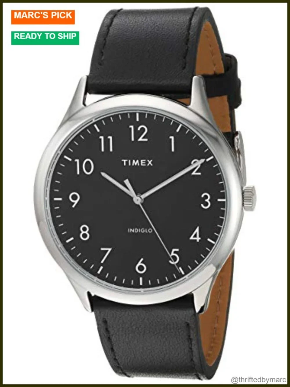 Genuine Leather Strap Quartz Watch with Indiglo Light